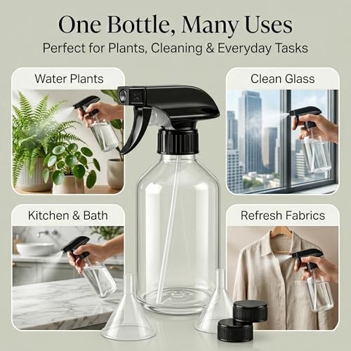 2 Pack Plastic Spray Bottles 10 oz Adjustable Nozzle Leak Proof Cleaning Plant