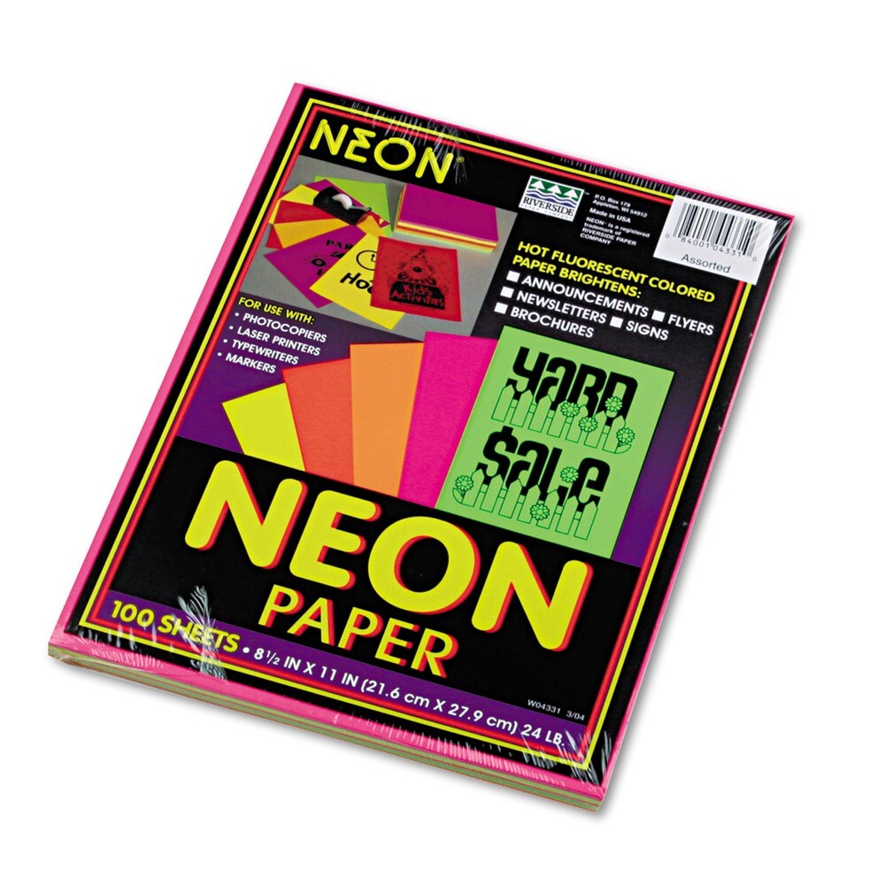 Pacon 104331 Array Colored Bond Paper – Assorted Neon Colors (100/Pack) New