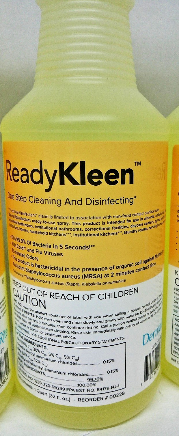 2x DermaRite ReadyKleen One Step Cleaning Disfect 32 OZ. Spray Bottles each