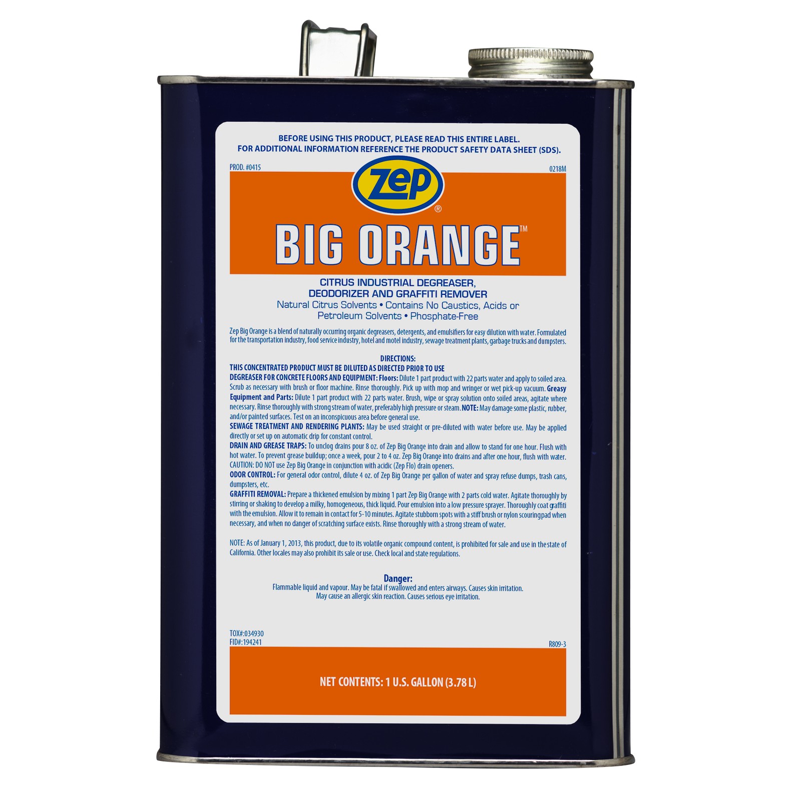Zep Big Orange Heavy Duty Liquid Citrus Degreaser – 1 Gallon (Case of 4) 41524 –