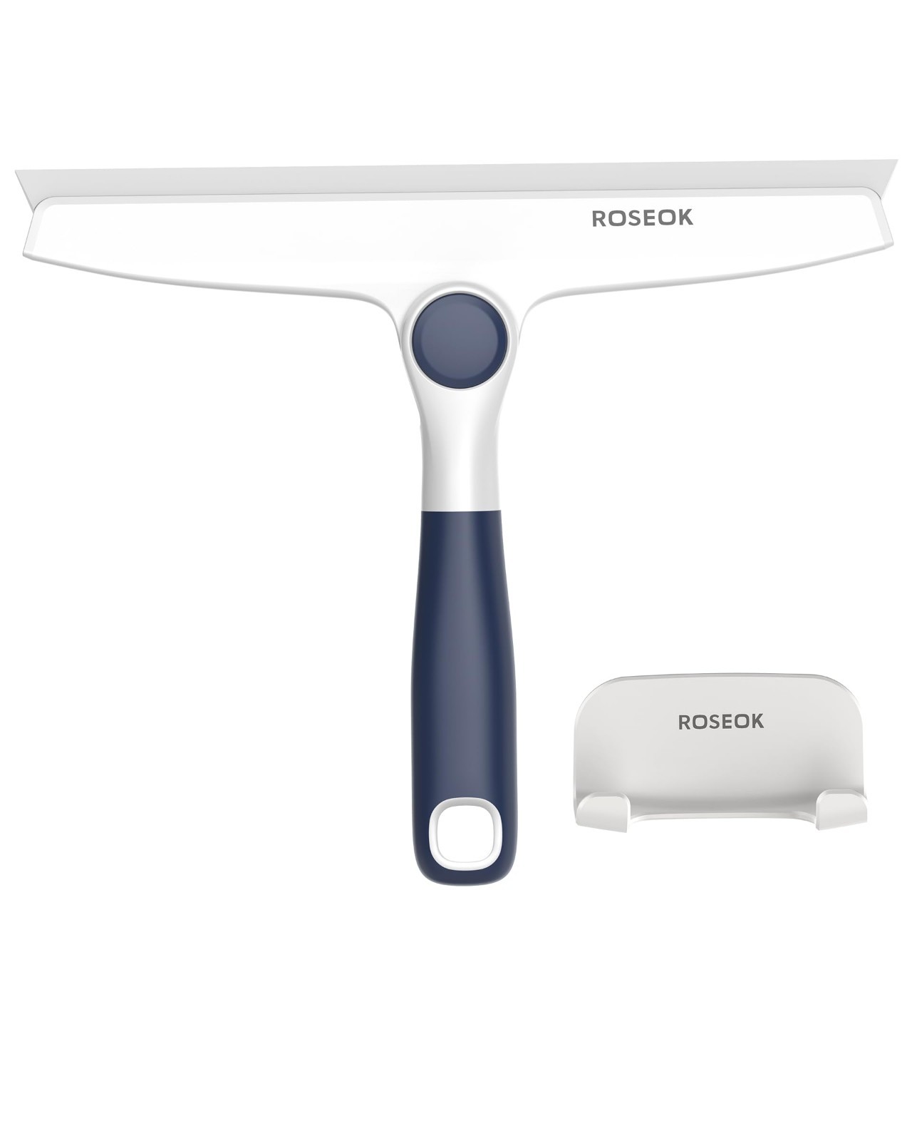 10-Inch Silicone Shower Squeegee with Pivoting Head & Adhesive Hook – Navy Blue