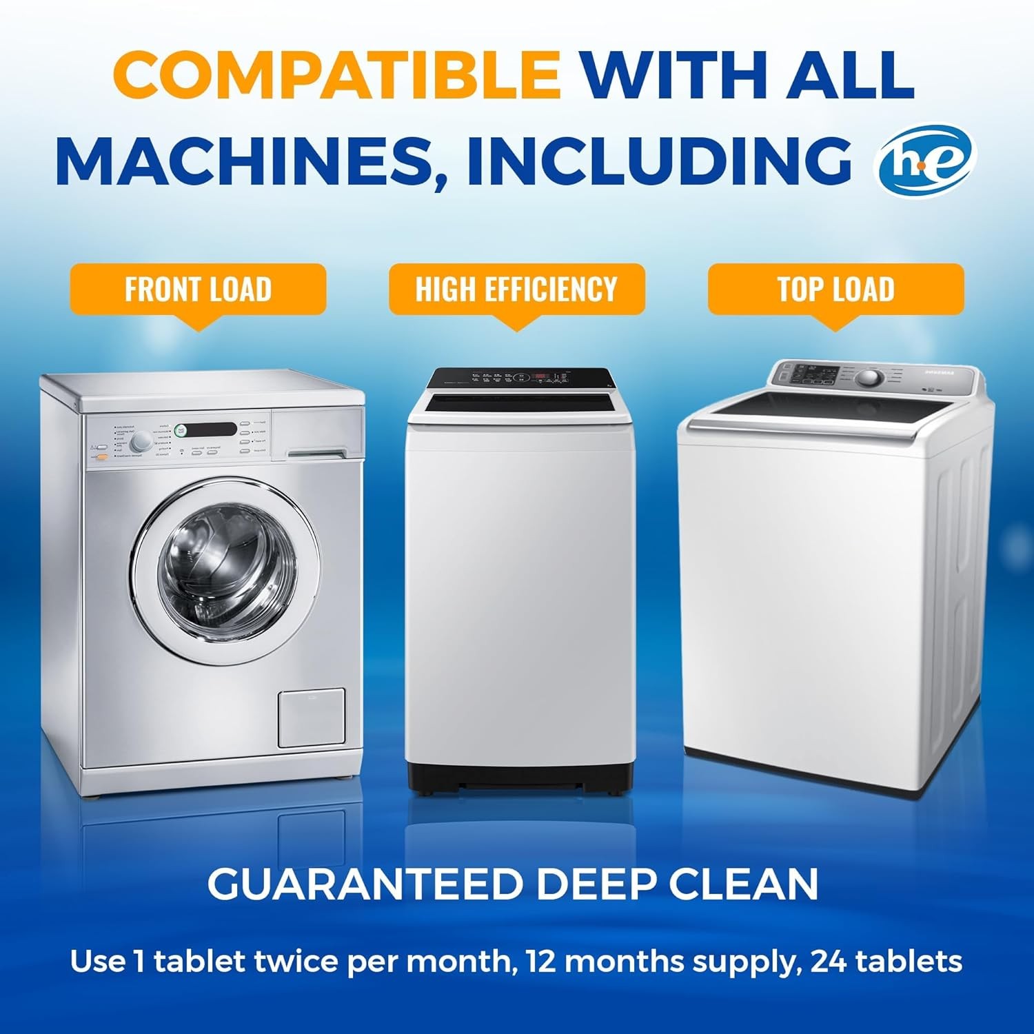 24 Pack Washing Machine Descaler Tablets HE Washing Machine Cleaner Tablets