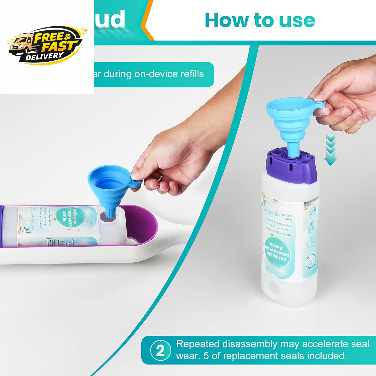 ​Refillable Bottle for ® Power Mop™, 720ML / 24 FL.OZ Reusable Solution Containe