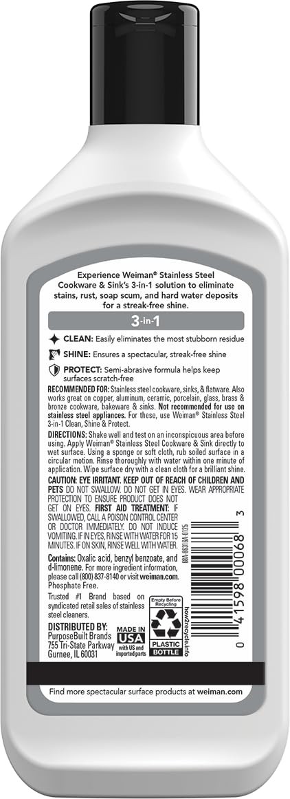 Weiman Stainless Steel Sink and Cookware Cleaner 4 Ounce (Pack of 2)
