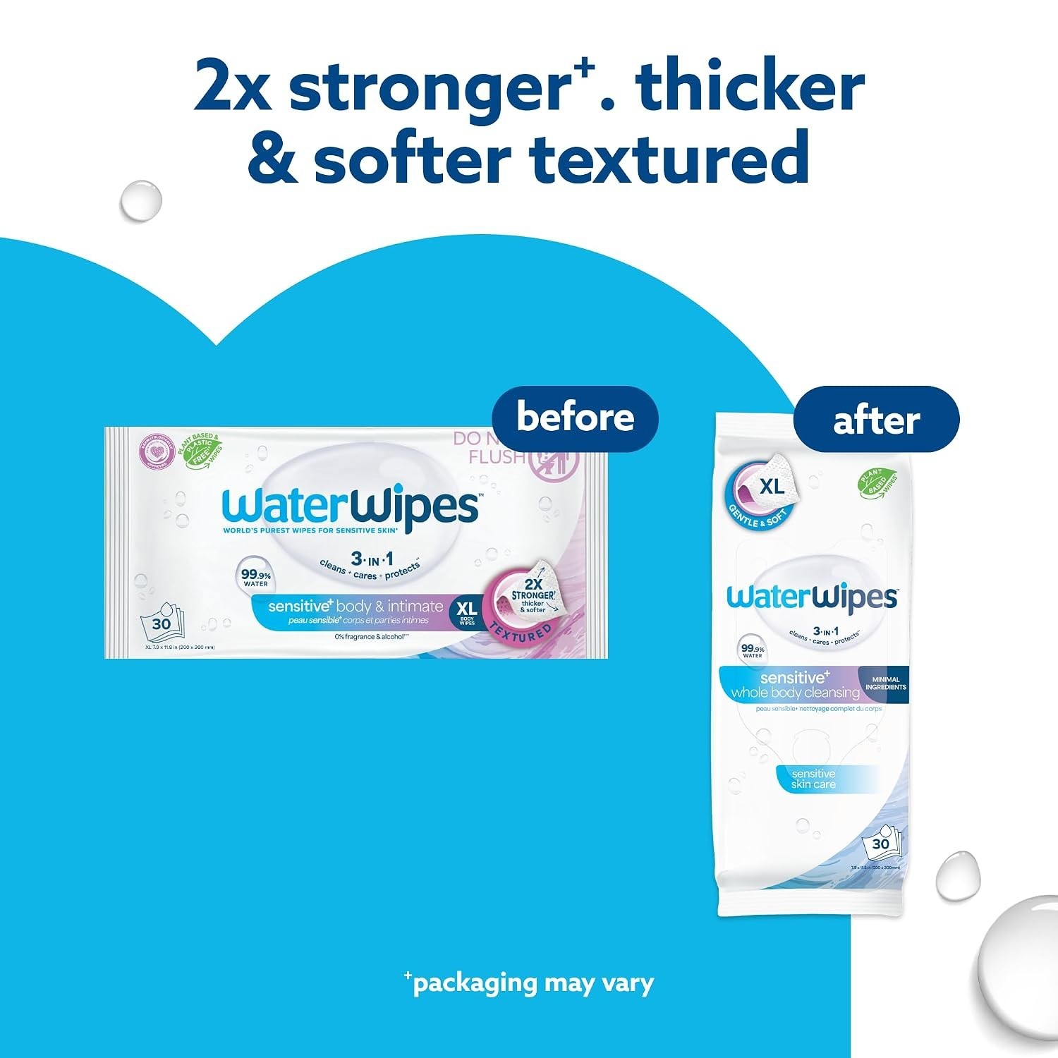 Adult Care Sensitive+ Body Wipes, 99.9% Water, 12 Packs