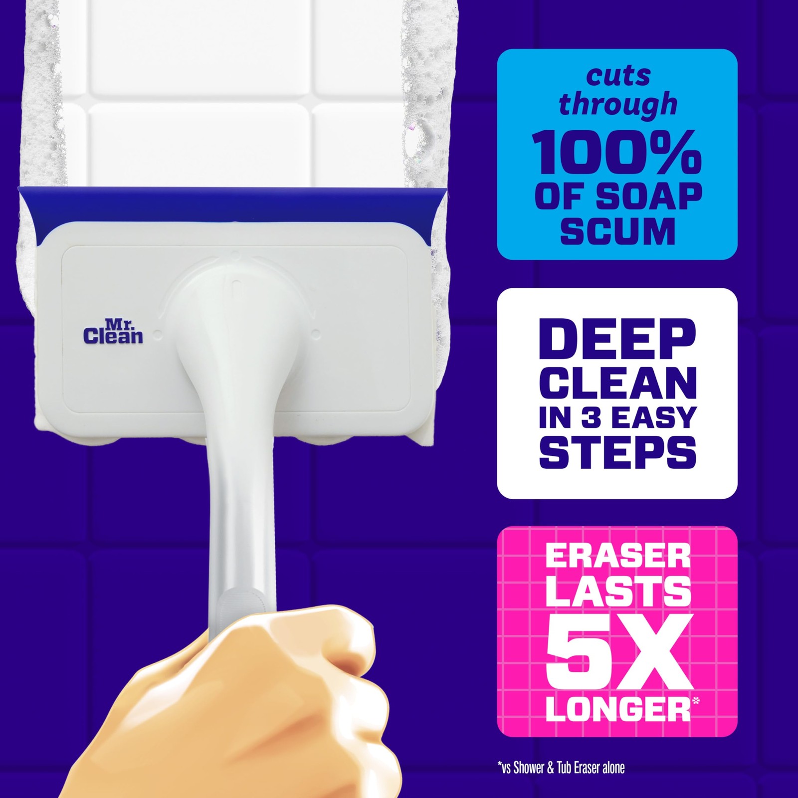 Mr. Clean Magic Eraser Shower & Tub Scrubber, 1 Device + 2 Refills, White