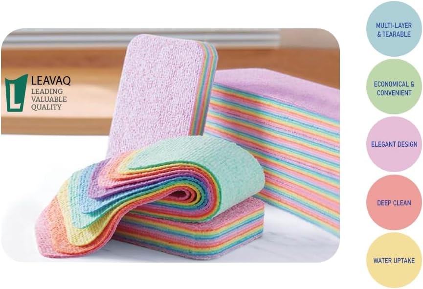 LEAVAQ Peelable Microfiber Sponges 4 Pack – 12-Layer Tear Away PVA Cleaning