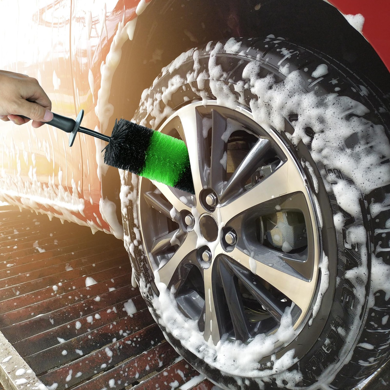 Wheel & Tire Brush Long Soft Bristles for Rims Wheel Wells Exhaust Tips Green