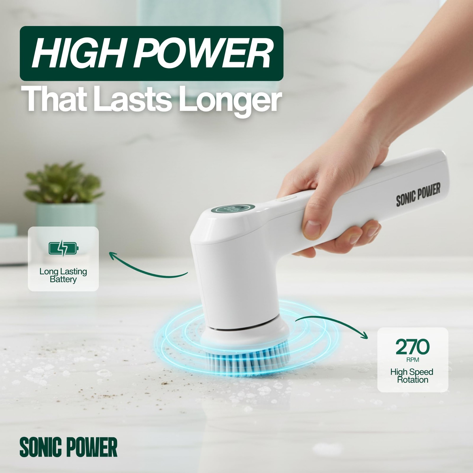 Spin Scrubber – Handheld & Ergonomic, IPX7 Waterproof, 4 Multi-Purpose Brush …