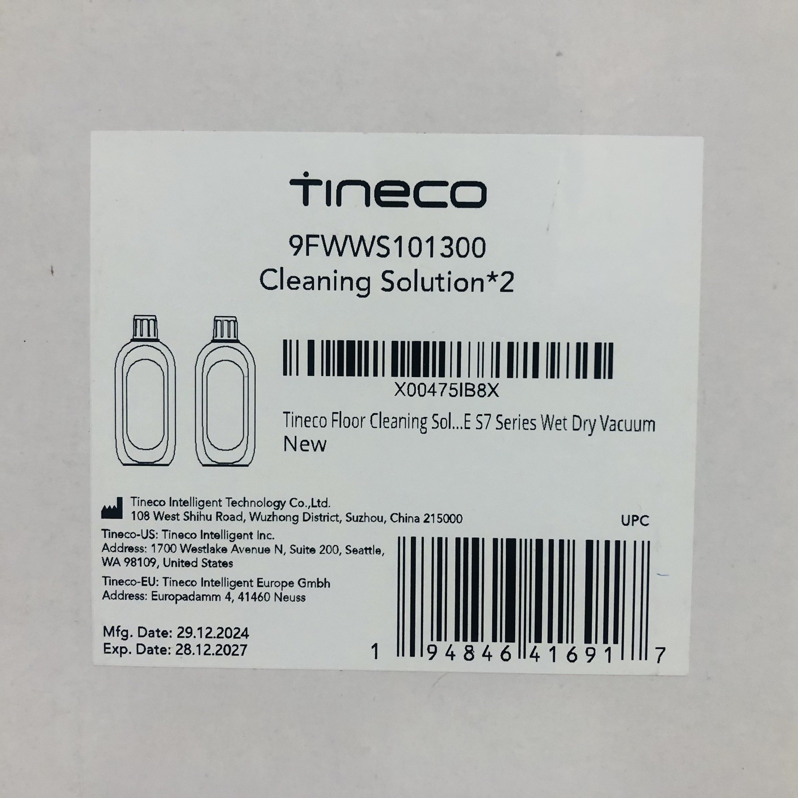 Tineco Deodorizing Cleaning Solution 33.8 fl oz Deep Cleans Hard Floors 2-Pk New