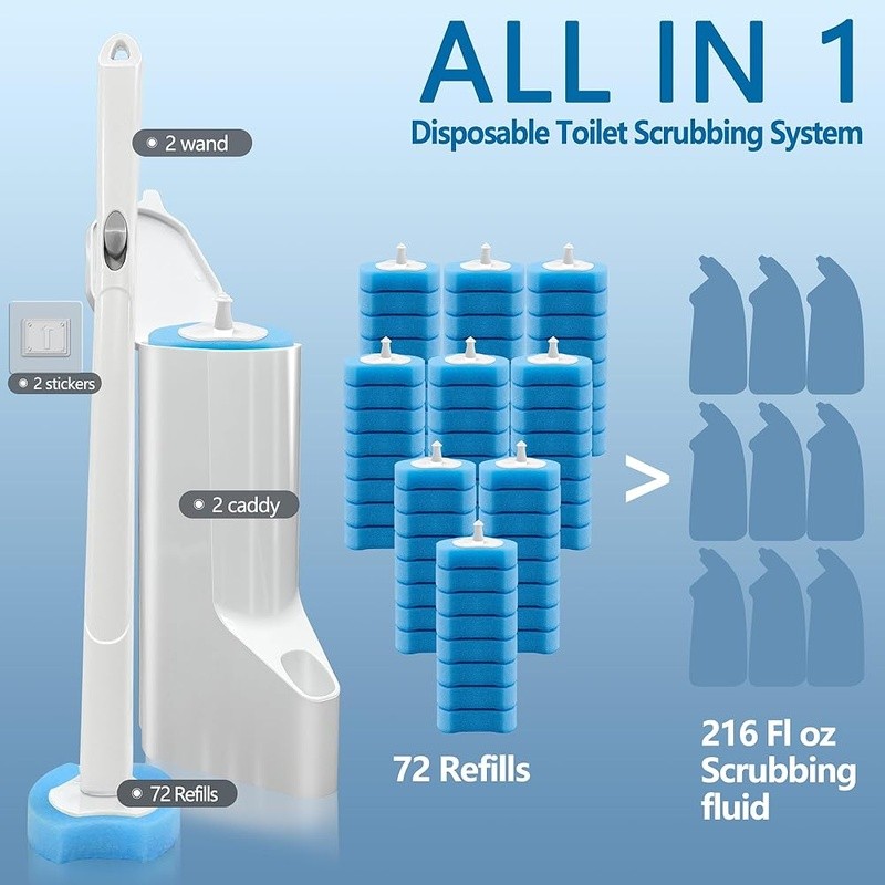 Toilet Cleaning System Kit W/ Wand & 72 Powerful Refills Multi-Surface New