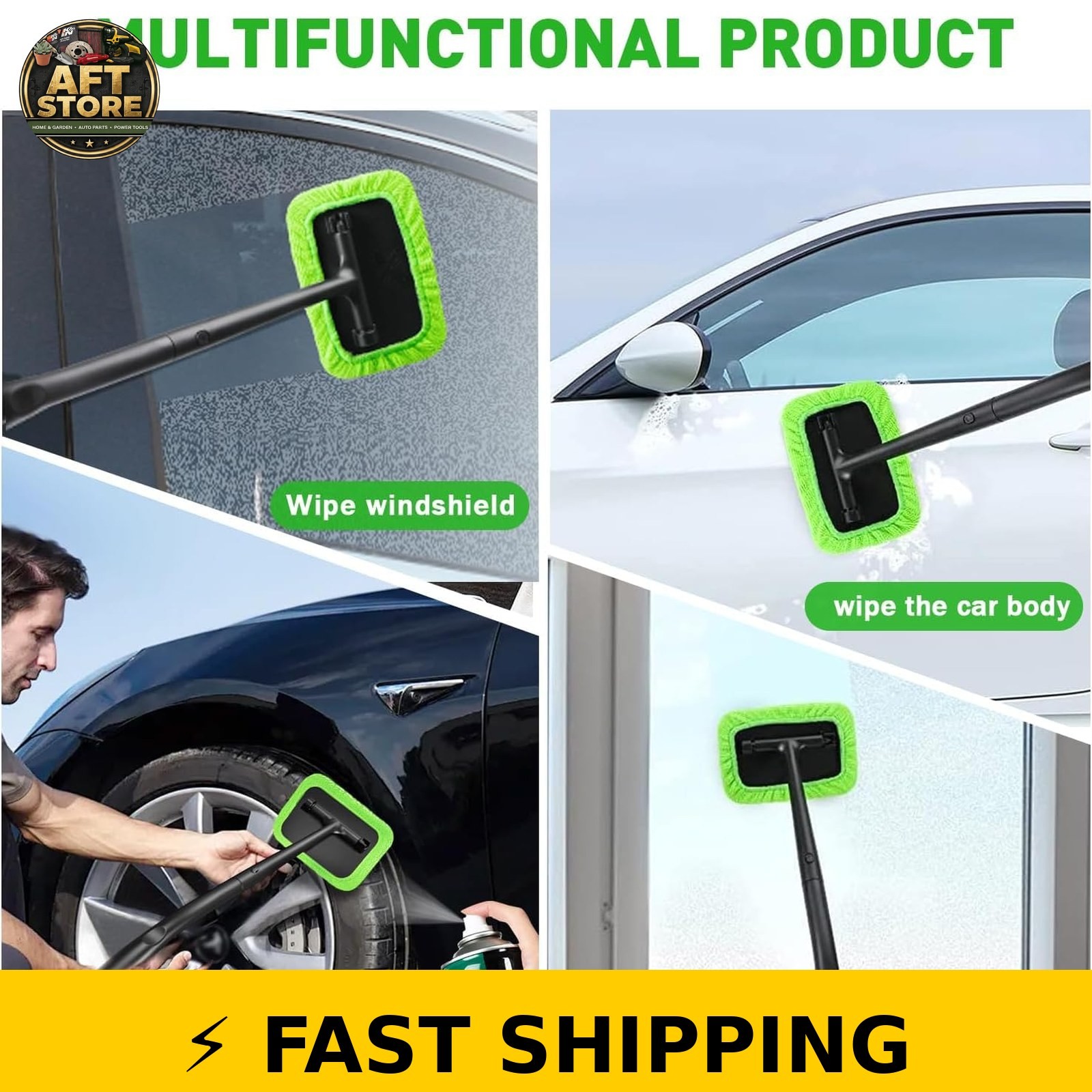 Xindell Windshield Cleaner Tool with 22″ Handle & Microfiber Pads