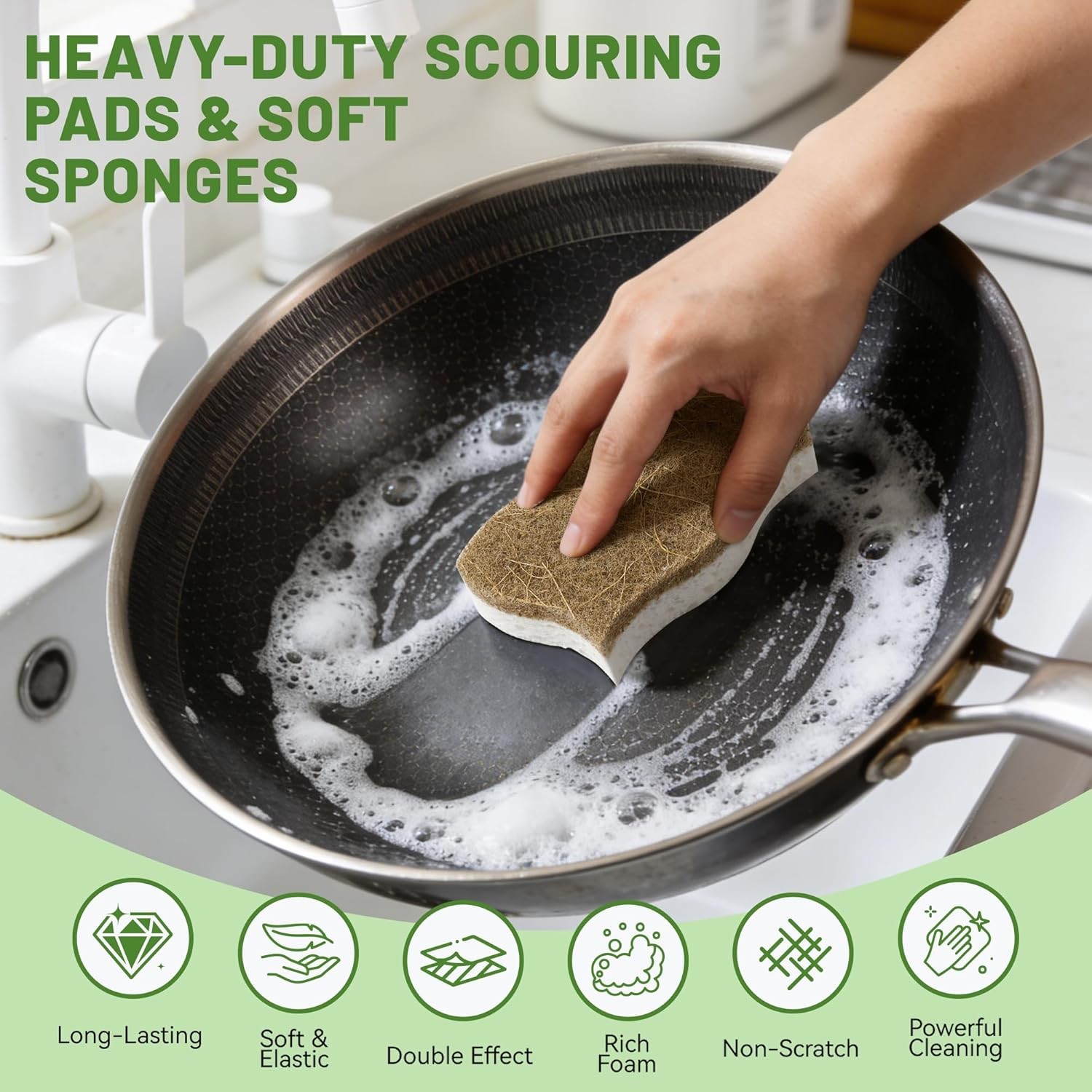 12 Pack Natural Cellulose Sponges for Dishes – Non-Scratch Kitchen Scrub Sponges
