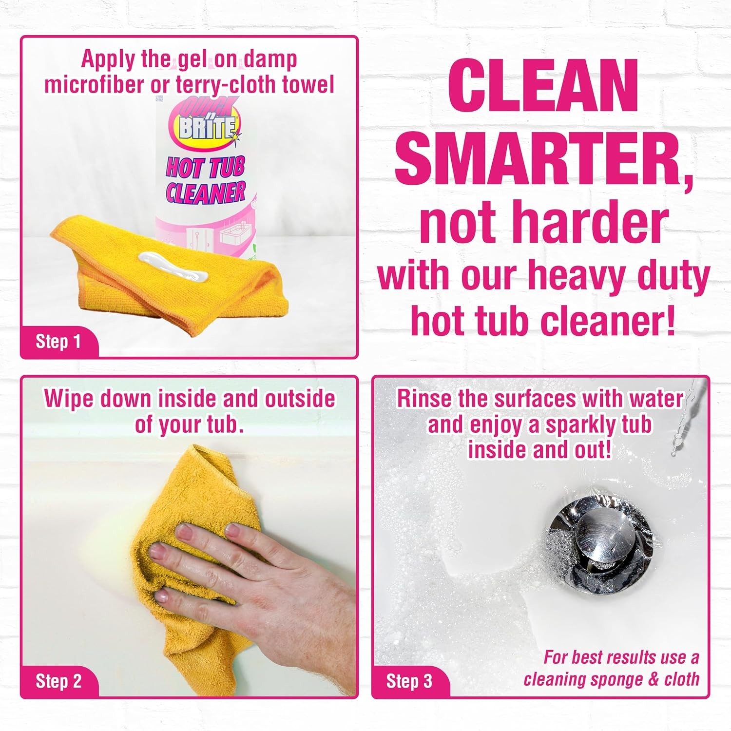 Quick N Brite Heavy Duty Hot Tub Cleaner Kit – Non-abrasive Cleaning Gel with