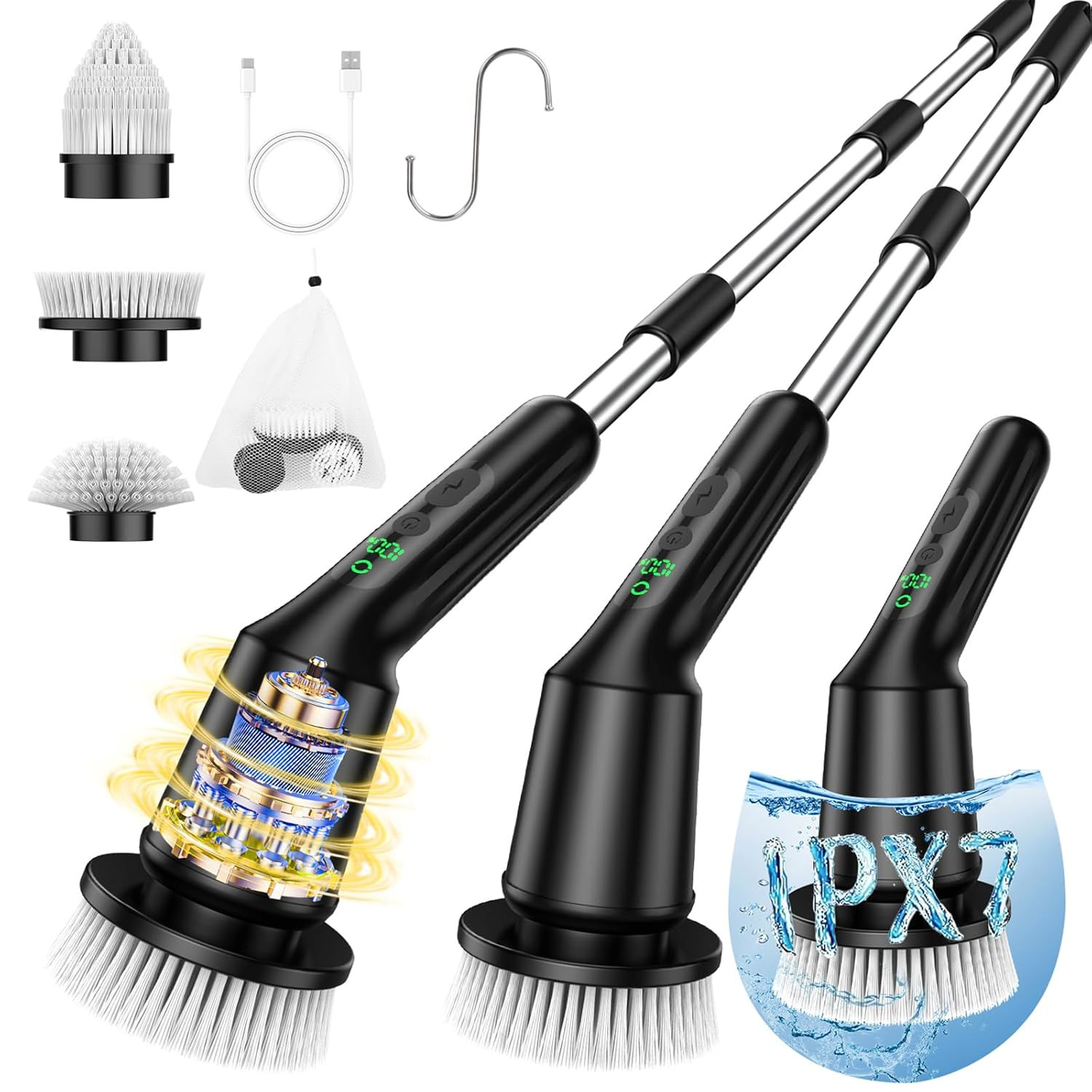 Electric Spin Scrubber for Cleaning Bathroom, Shower Scrubber Rotary Floor Brush