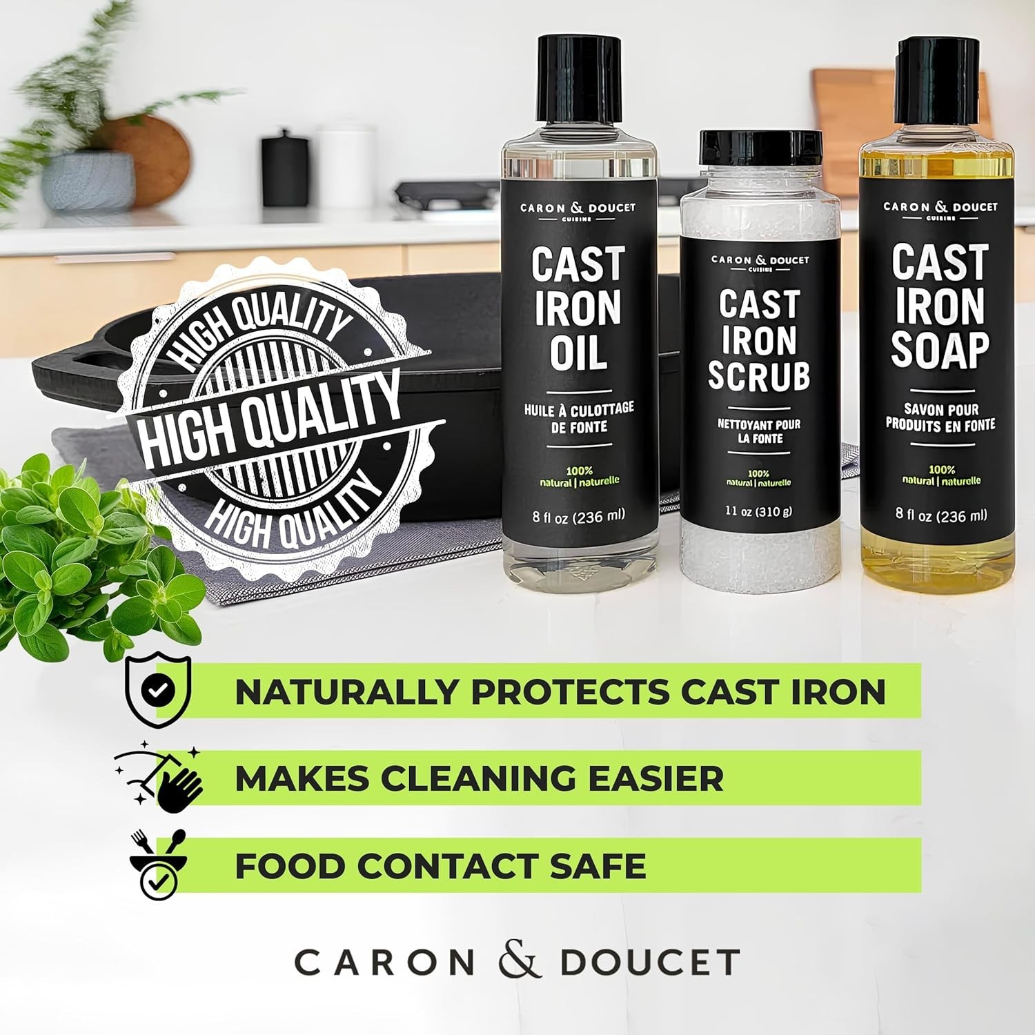 Ultimate Cast Iron Set: Seasoning Oil, Cleaning Soap & Restoring Scrub | 100%…