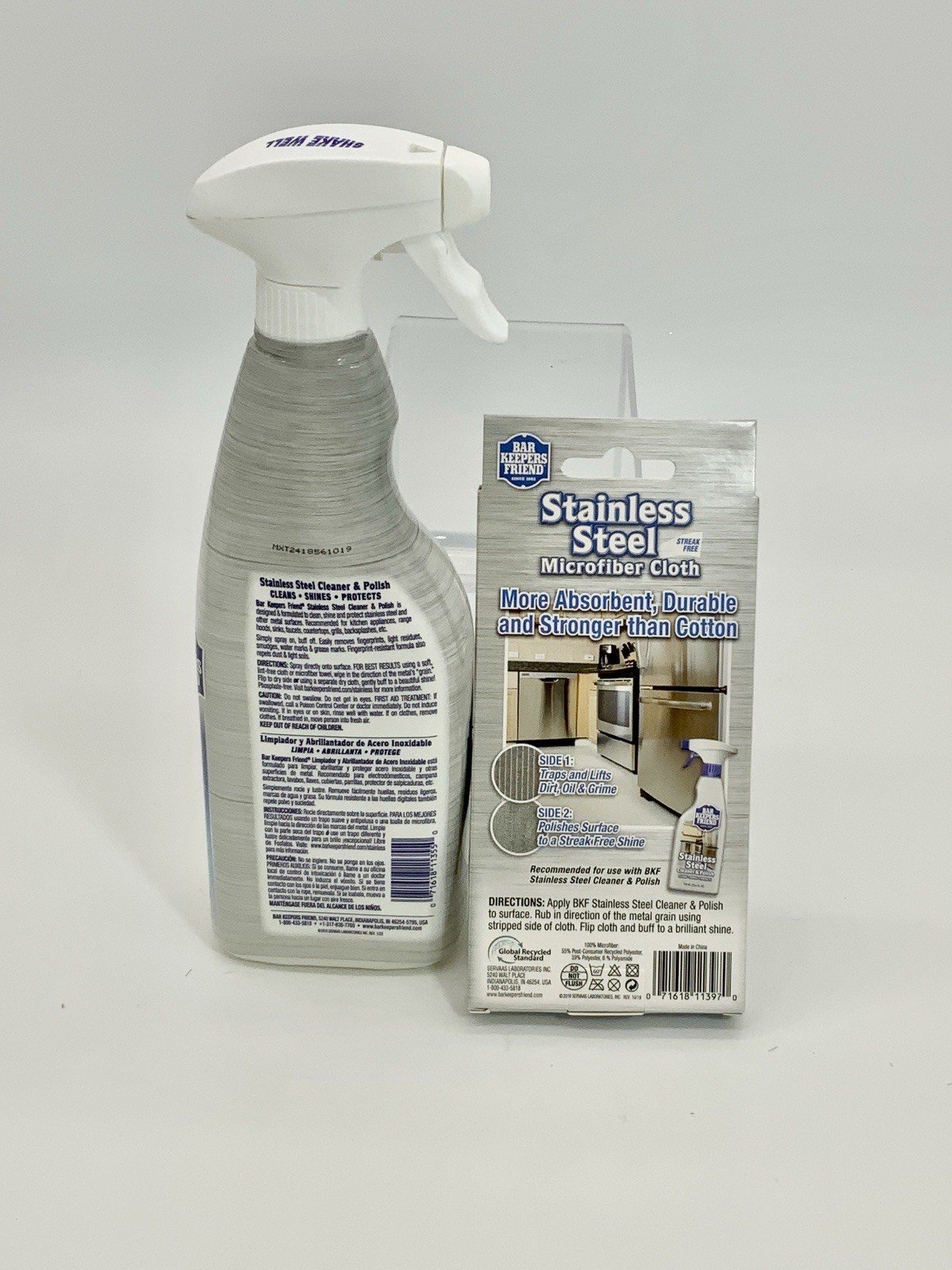 Bar Keepers Friend Stainless Steel Cleaner & Polish Spray Plus Microfiber Cloth