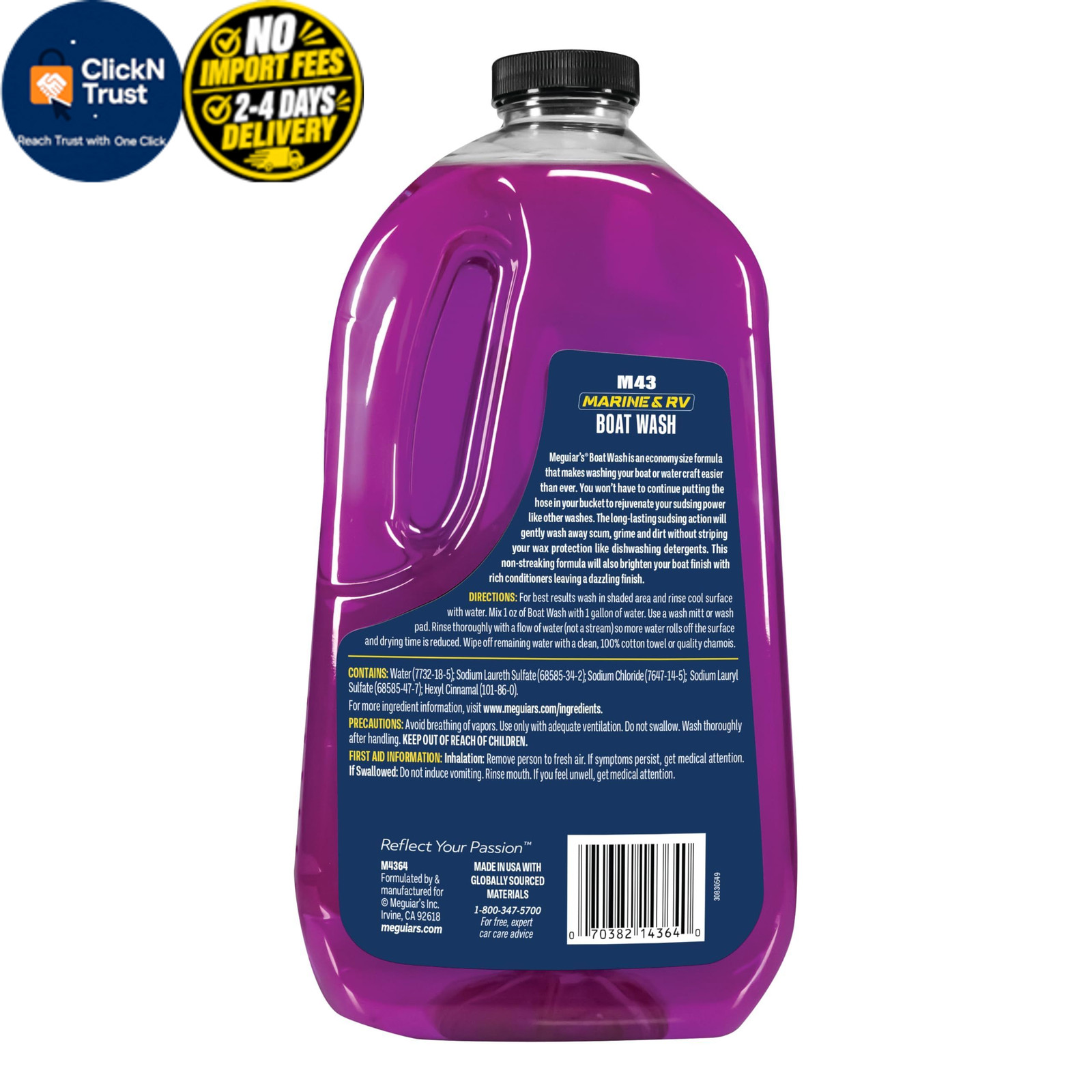 Meguiar’s M43 Marine/RV Boat Wash, pH-Balanced 64 Fl Oz (Pack of 1), PURPLE