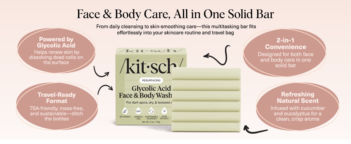 Glycolic Acid Face & Body Wash Bar – Resurfacing Bar Soap with Shea