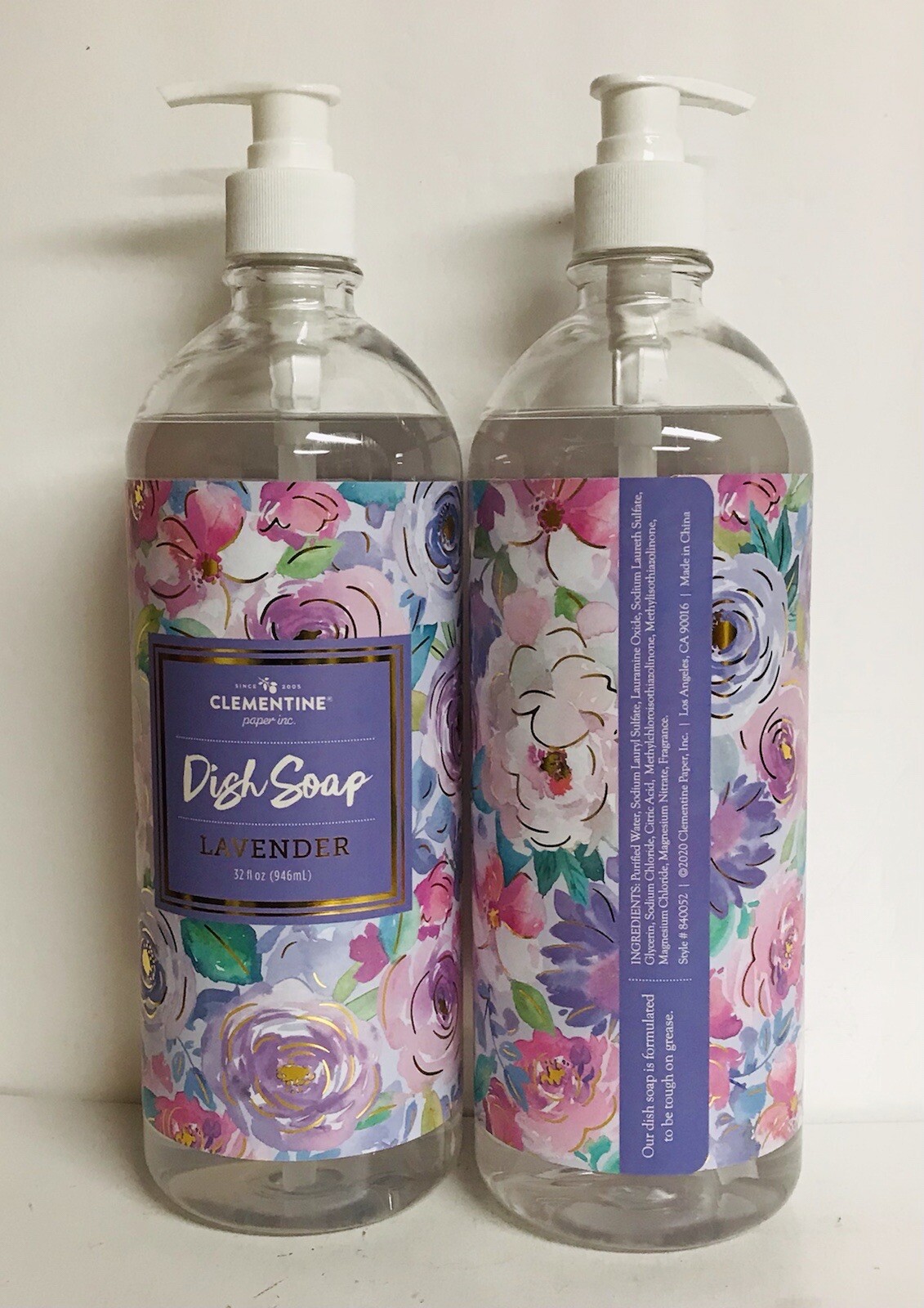 2 Bottles Clementine ~ Lavender Dish Soap 32 fl oz Each ~ Tough on Grease