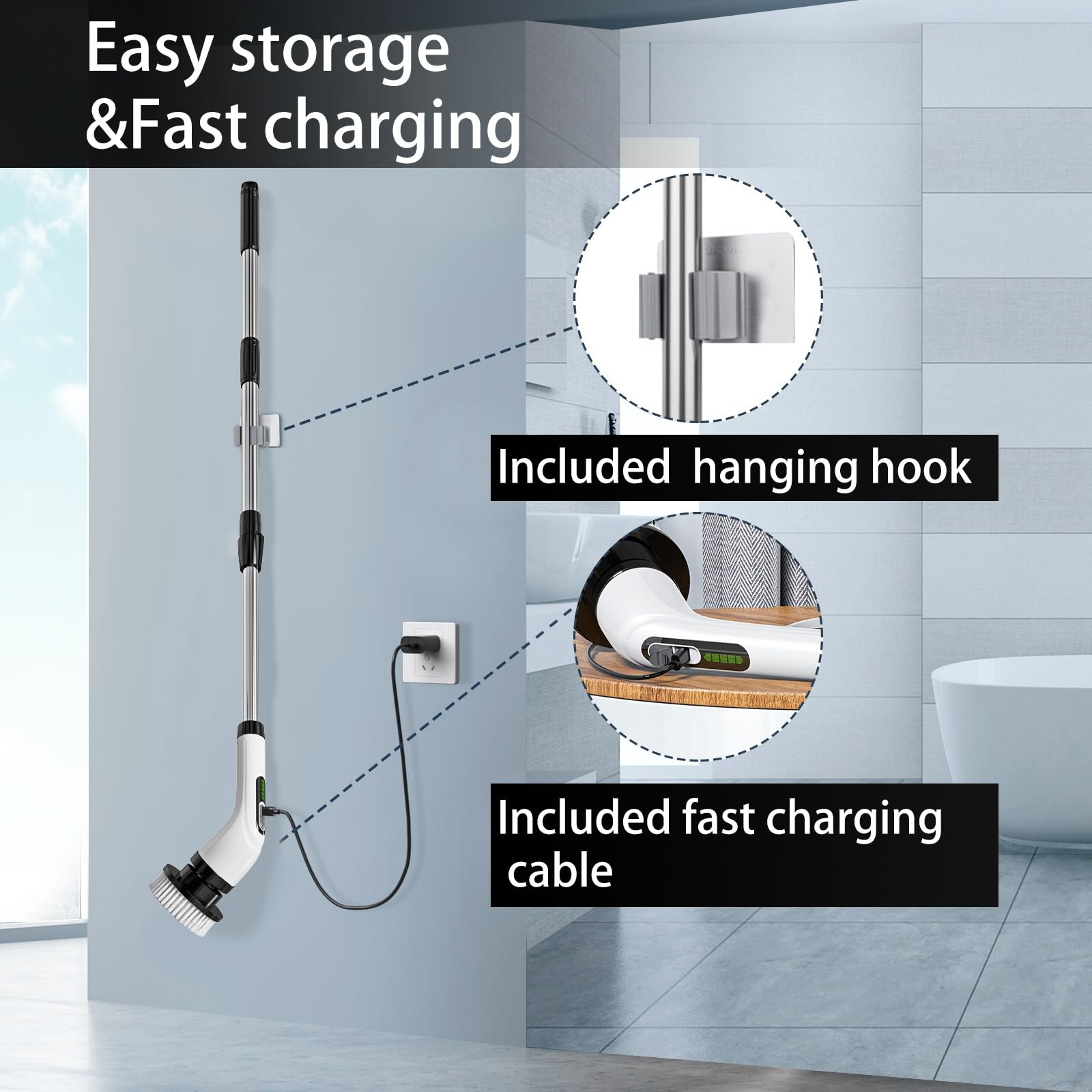 Cordless Electric Spin Scrubber – IPX7 Waterproof, LCD Display, 8 Brush Heads…