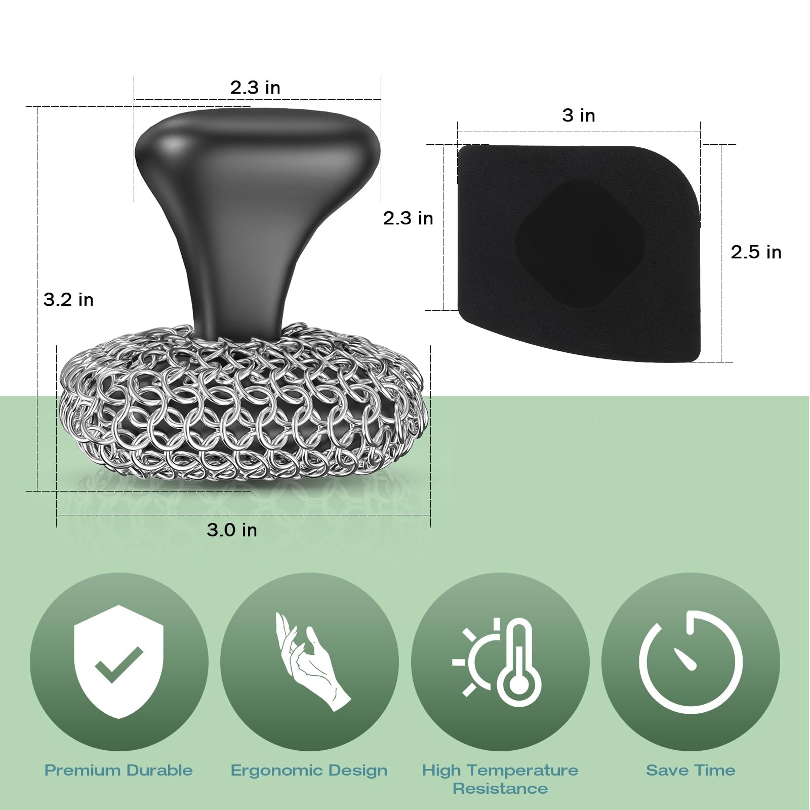 Cast Iron Scrubber | Dish Scrub Brush | 316 Cast Iron Cleaner Chainmail Scrubber