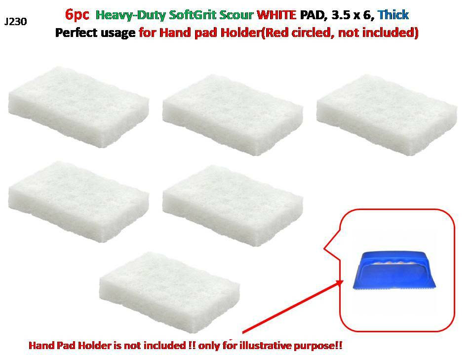 6pc Light-Duty Scour Pad, 4 1/2 x 6, White Thick Americo WP-3565