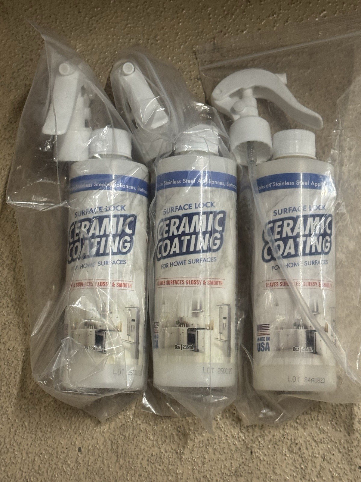3x Surface Lock Ceramic Coating Stainless Steel Appliances Stone & More 8oz Each