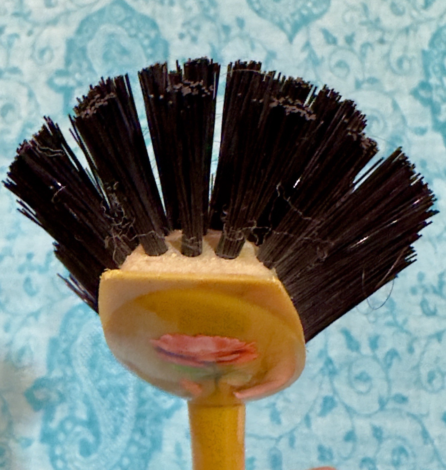 Vigar Dish Wash Standing Brush Vibrant Retro Rose Pattern Orange Red Swirls NWOT