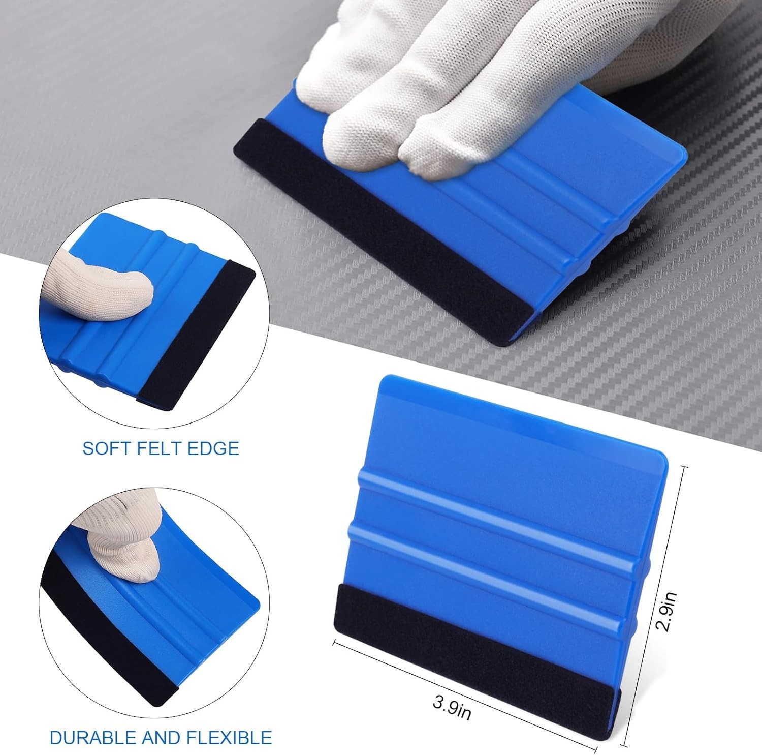 Professional Blue Felt Vinyl Squeegees – 2 Pcs for Craft and Tinting Excellence