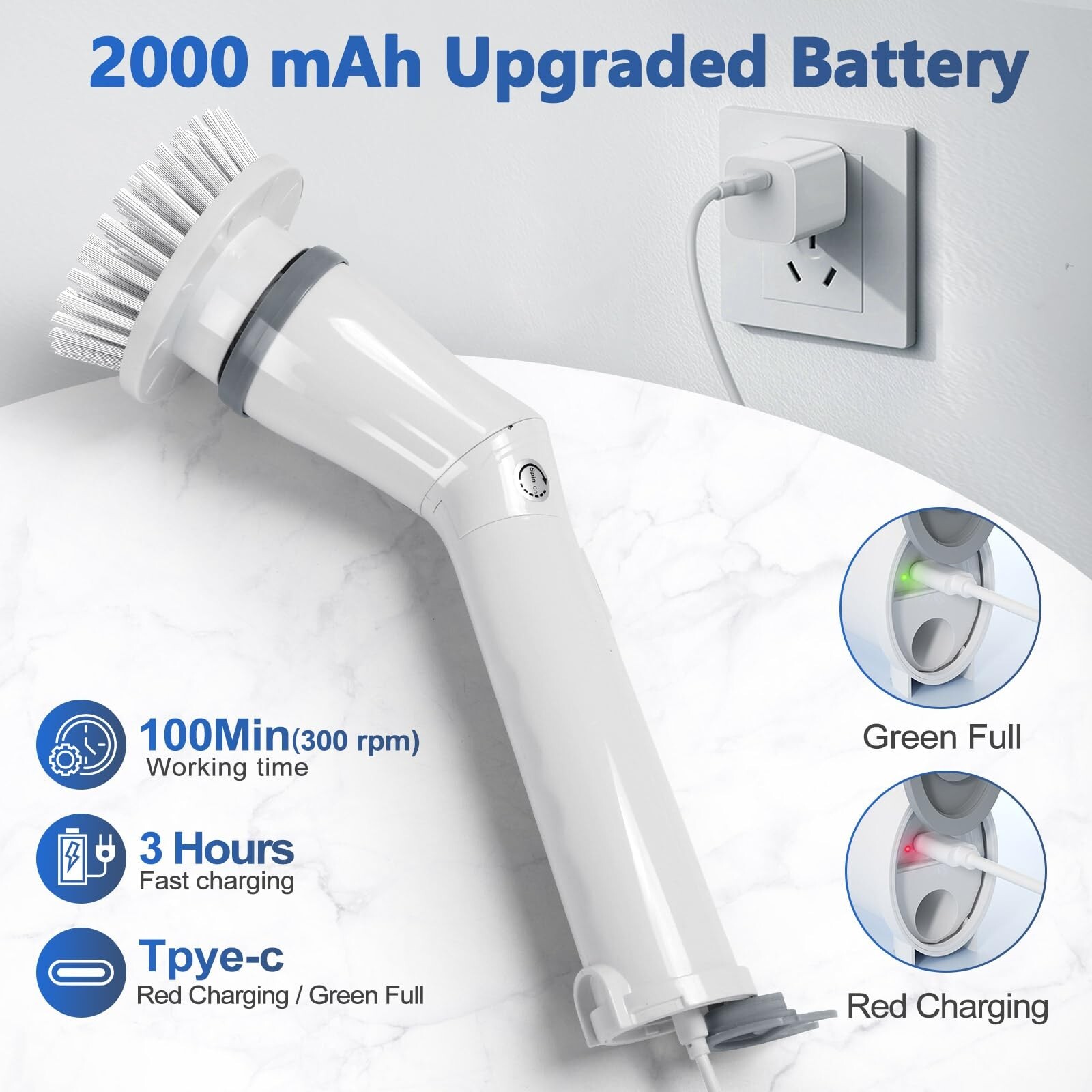 Qimedo Upgrade Rechargeable Electric Scrubber for Cleaning, 45-inch Handheld …