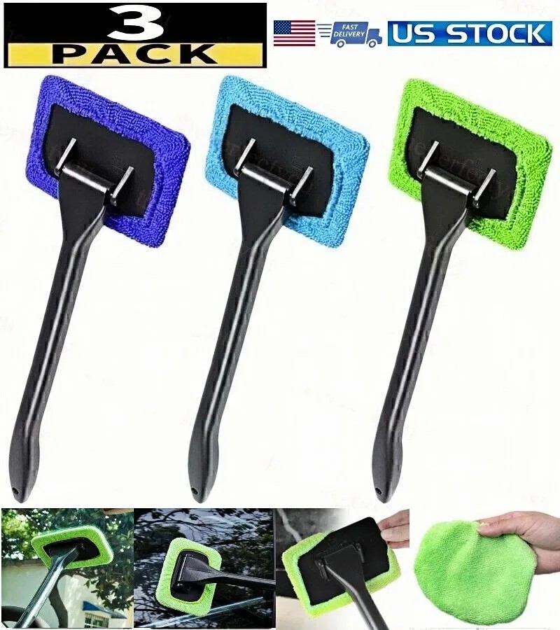 3 Pack Window Windshield Cleaning Tool Microfiber Car Wiper Cleaner Glass Brush