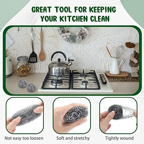 100 Pcs Heavy Duty Stainless Steel Scrubber – Metal Sponge Wire Scouring Pads fo