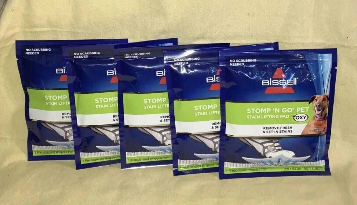 Bissell Stomp ‘n Go Pet Stain Lifting Pad+ OXY 5 Pack New Sealed Discontinued!