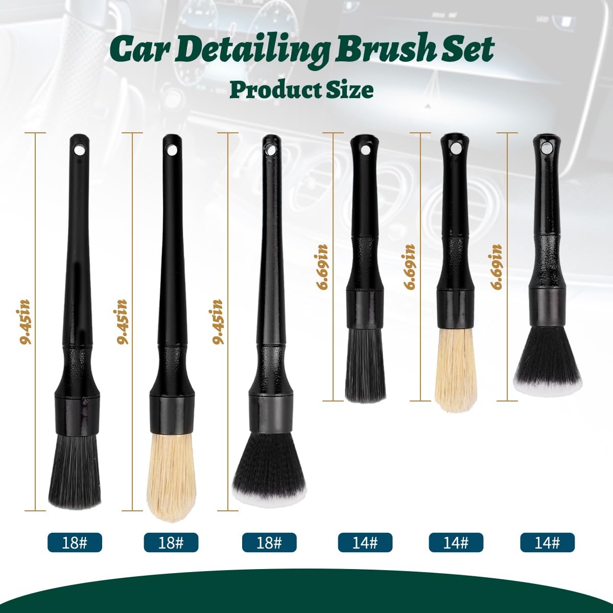 7PCS Car Detailing Brush Set, Ultra Soft Boars Hair Car Interior Detailing Br…