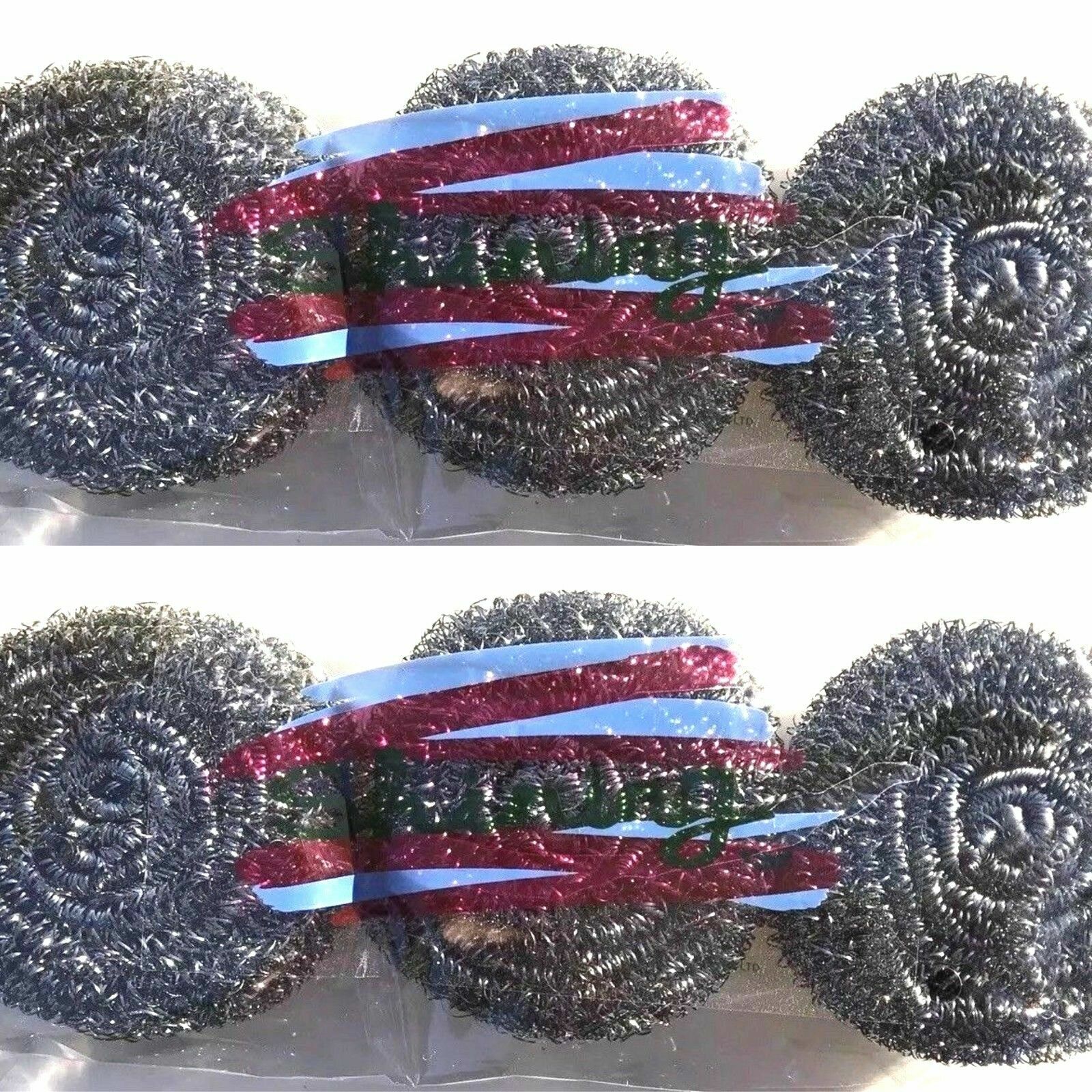 2 X 3 Pieces Shining Stainless Steel Sponges Scrubbers Scouring Pads Total 6 pcs