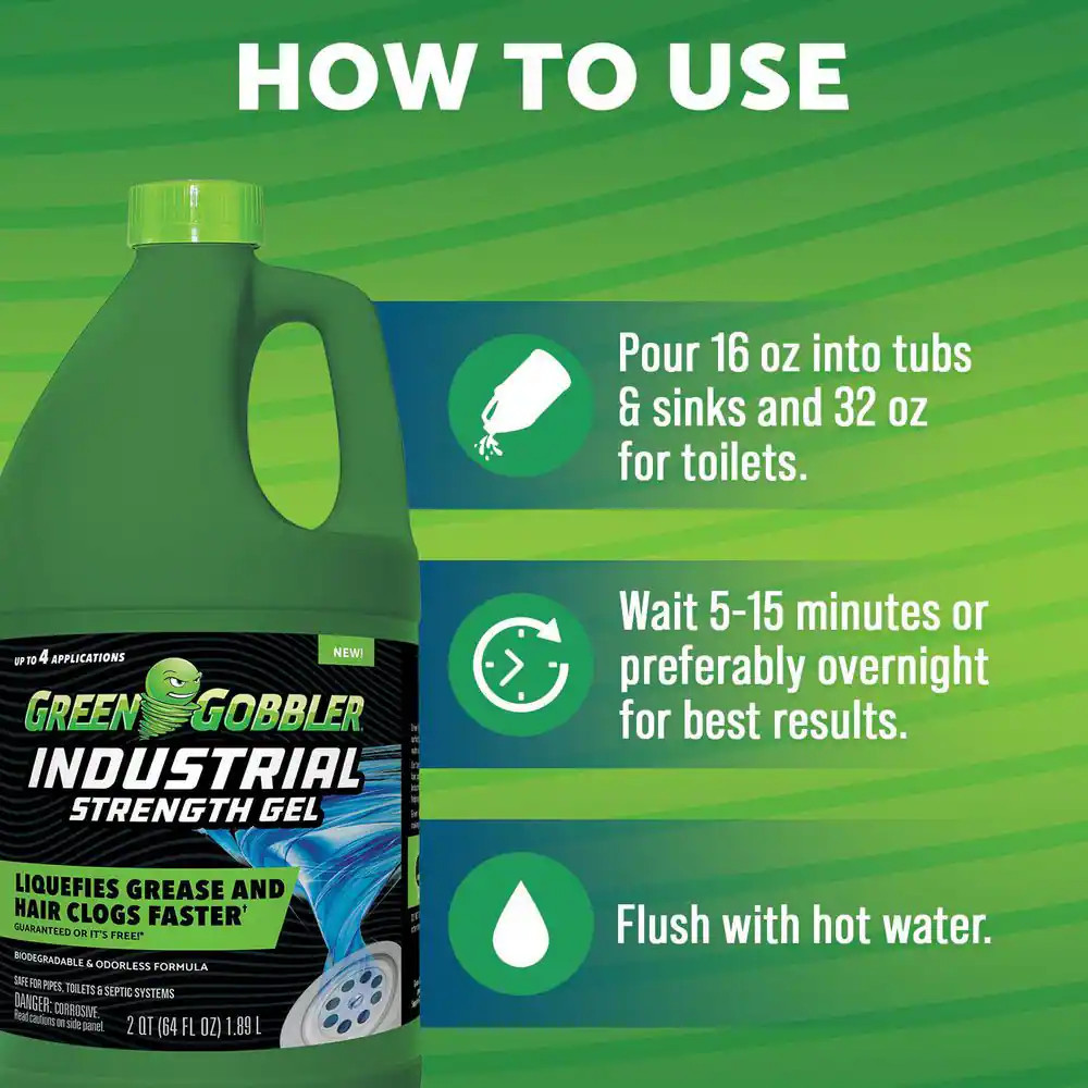 Green Gobbler Industrial Strength Gel Grease and Hair Clog Remover – 64 Oz