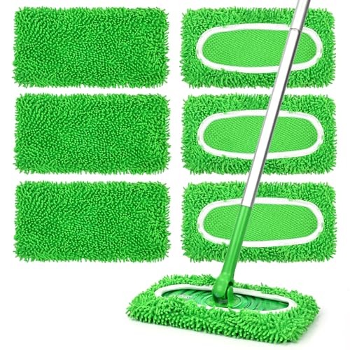 6 Pcs Reusable Microfiber Mop Pads Replacement for Sweeper Mop Washable Refills