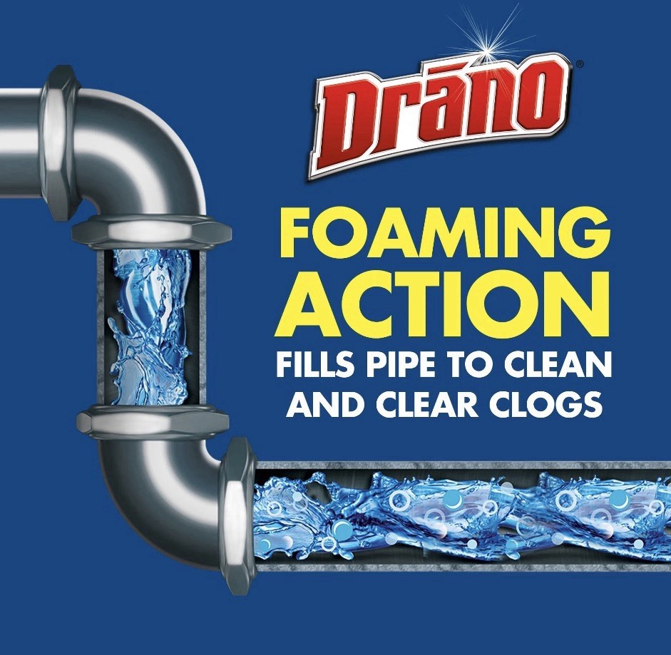 Drano Dual-Force Foamer, Hair and Drain Clog Remover Commercial Line 17fl Oz