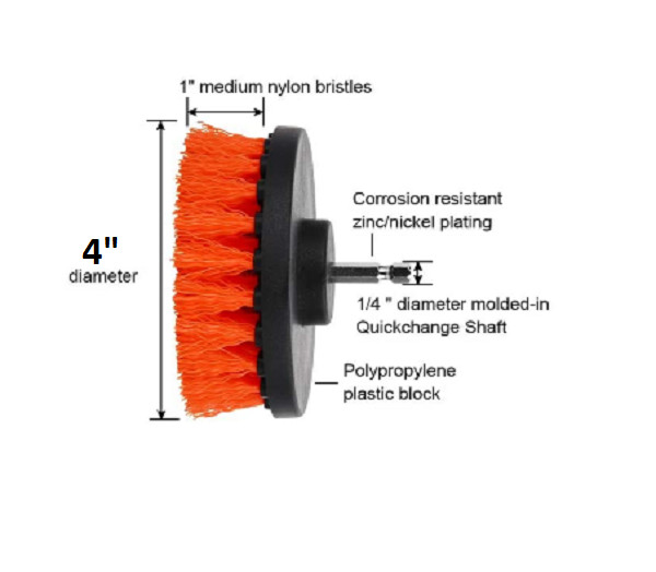 4 inch Drill Brush for Cleaning Car Carpet Wall Carpet Tile Medium Duty ORANGE
