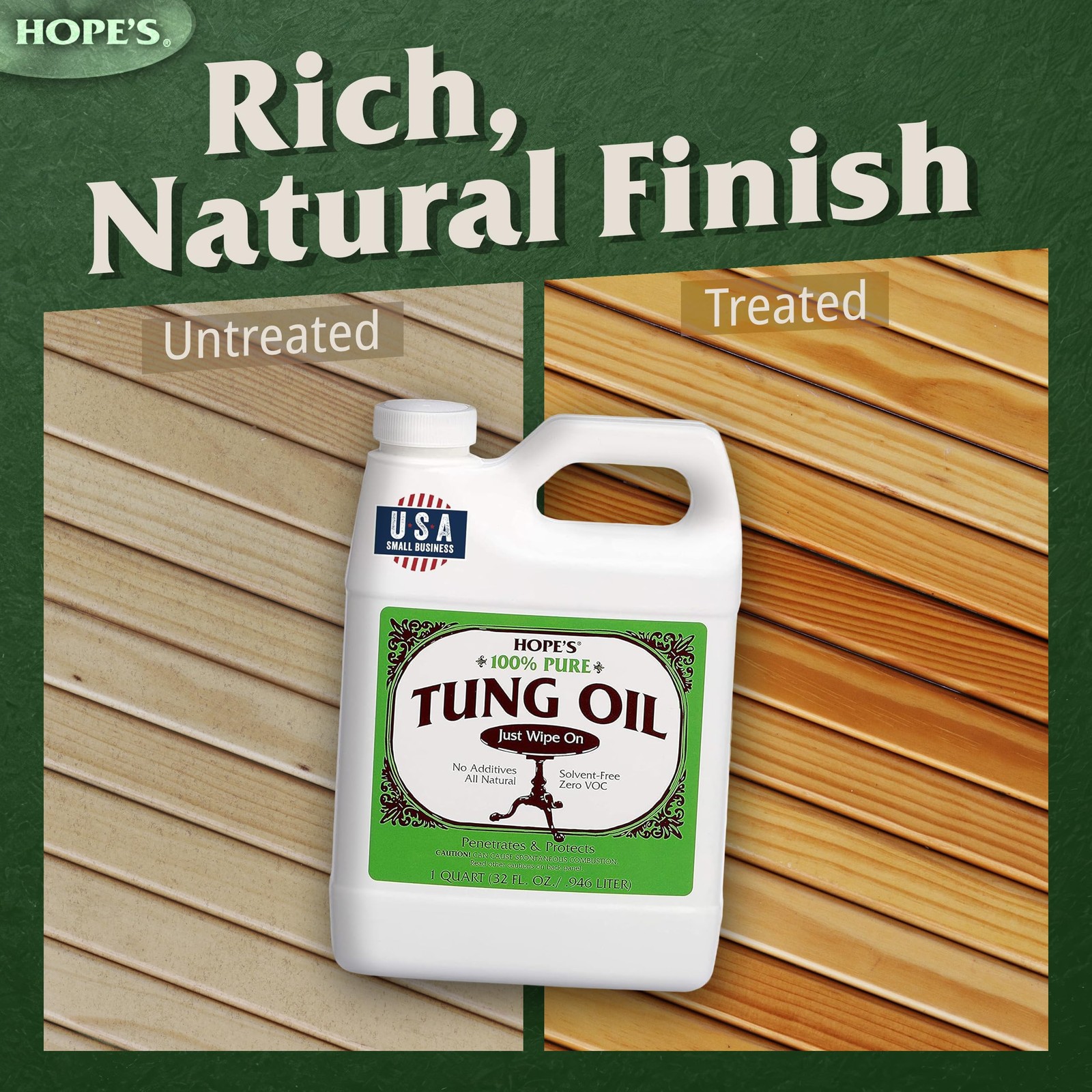 100% Pure Tung Oil, Food Safe, Premium Waterproof Natural Wood Finish and Sea…