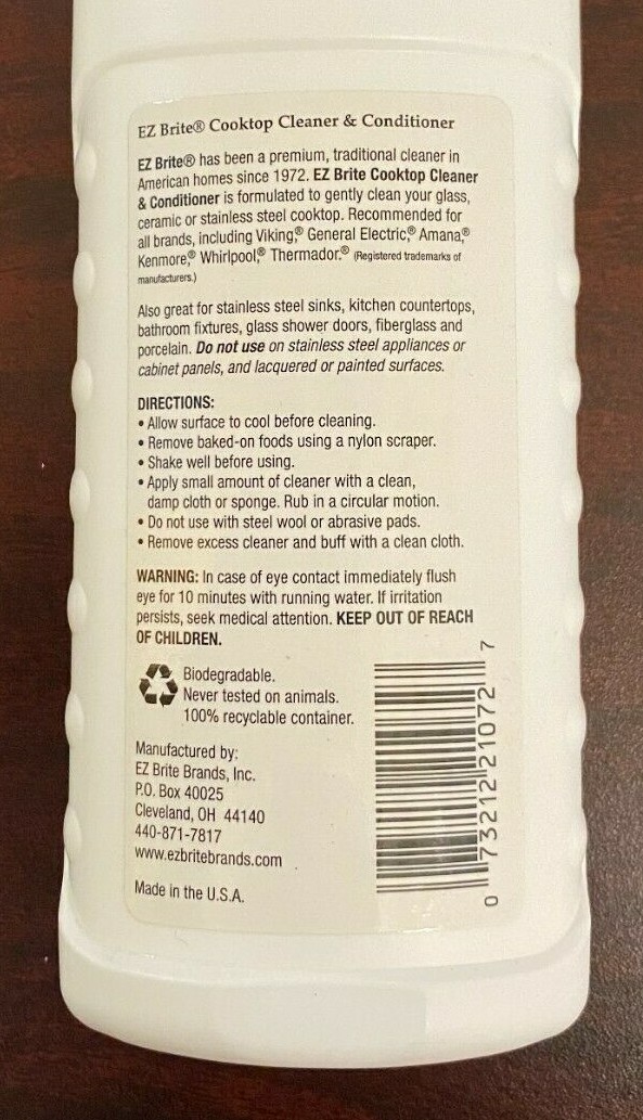 EZ Brite CERAMIC GLASS COOK TOP Biodegradable CLEANER & CONDITIONER Surface Safe
