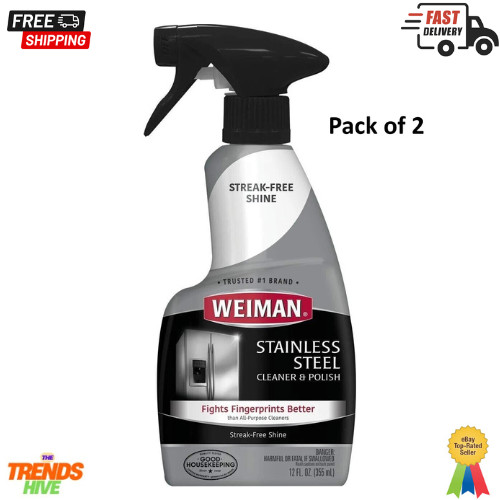 Weiman Stainless Steel Cleaner and Polish Trigger Spray – Protects 12 Oz pack 2
