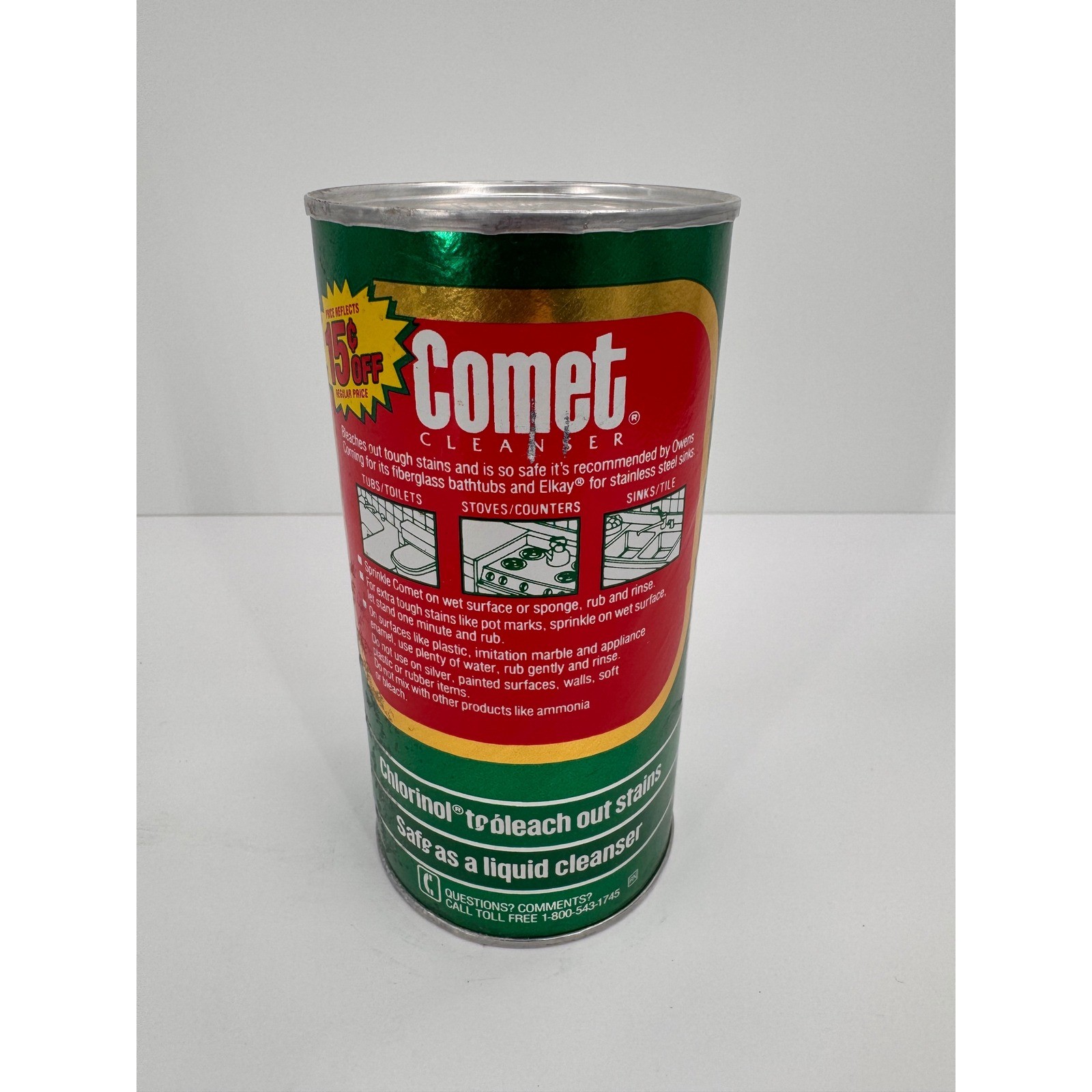Vintage SEALED 1989 Comet Cleanser 14oz Canister Prop Kitchen Decor Green Can