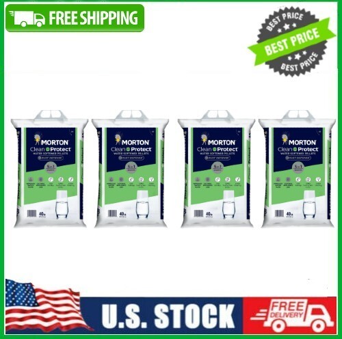 4 pack Morton Clean & Protect Rust Defense Water Softener Salt Pellets, 40lb Bag