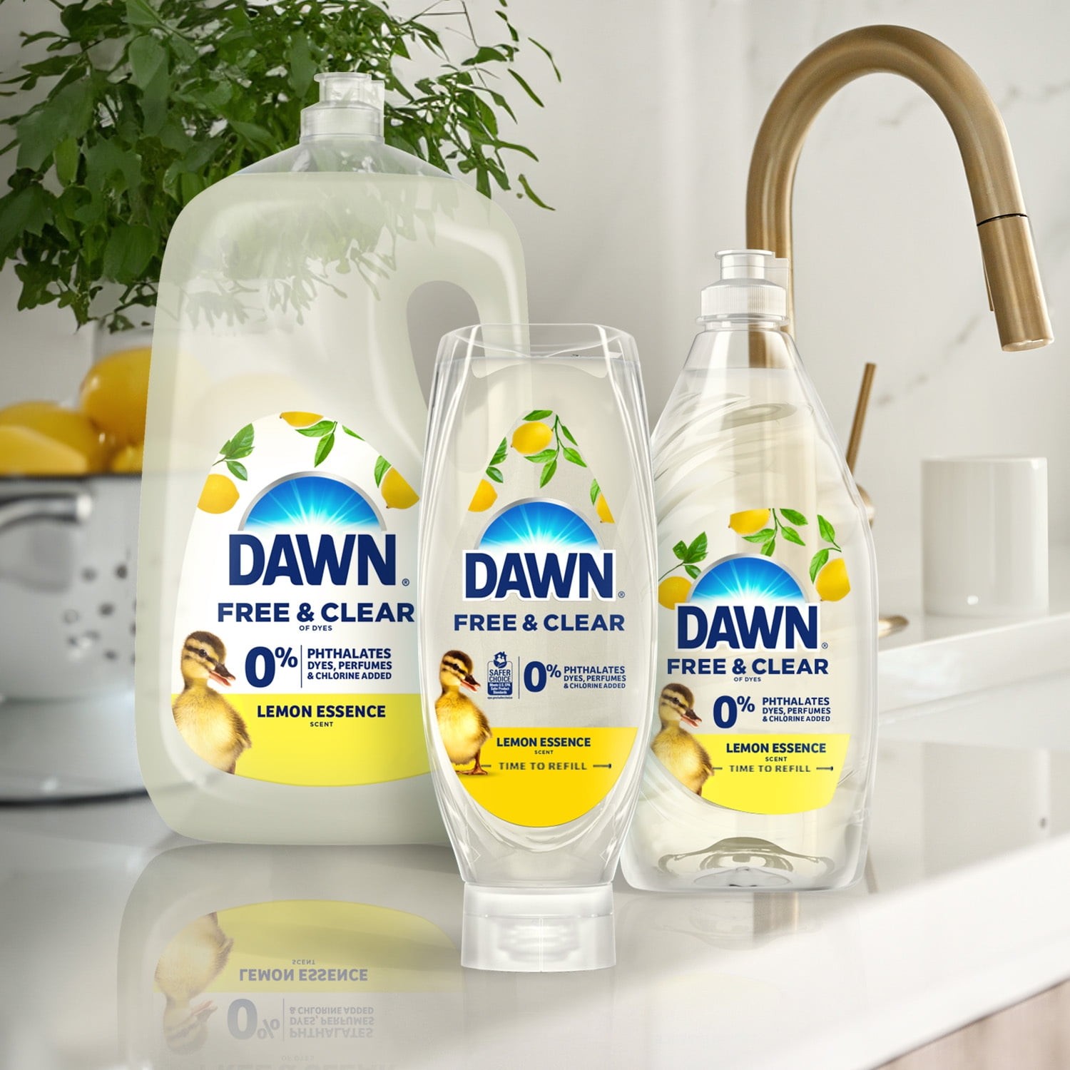 (4 pack) Dawn Free & Clear EZ-Squeeze Dish Soap, Lemon, 24.3 fl oz