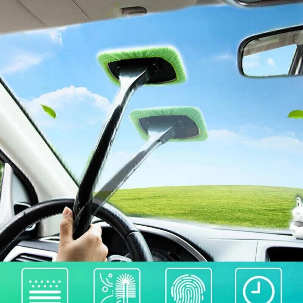 3Pcs Car Windshield Cleaning Tool Interior Glass Window Cleaner Wand Brush Pad