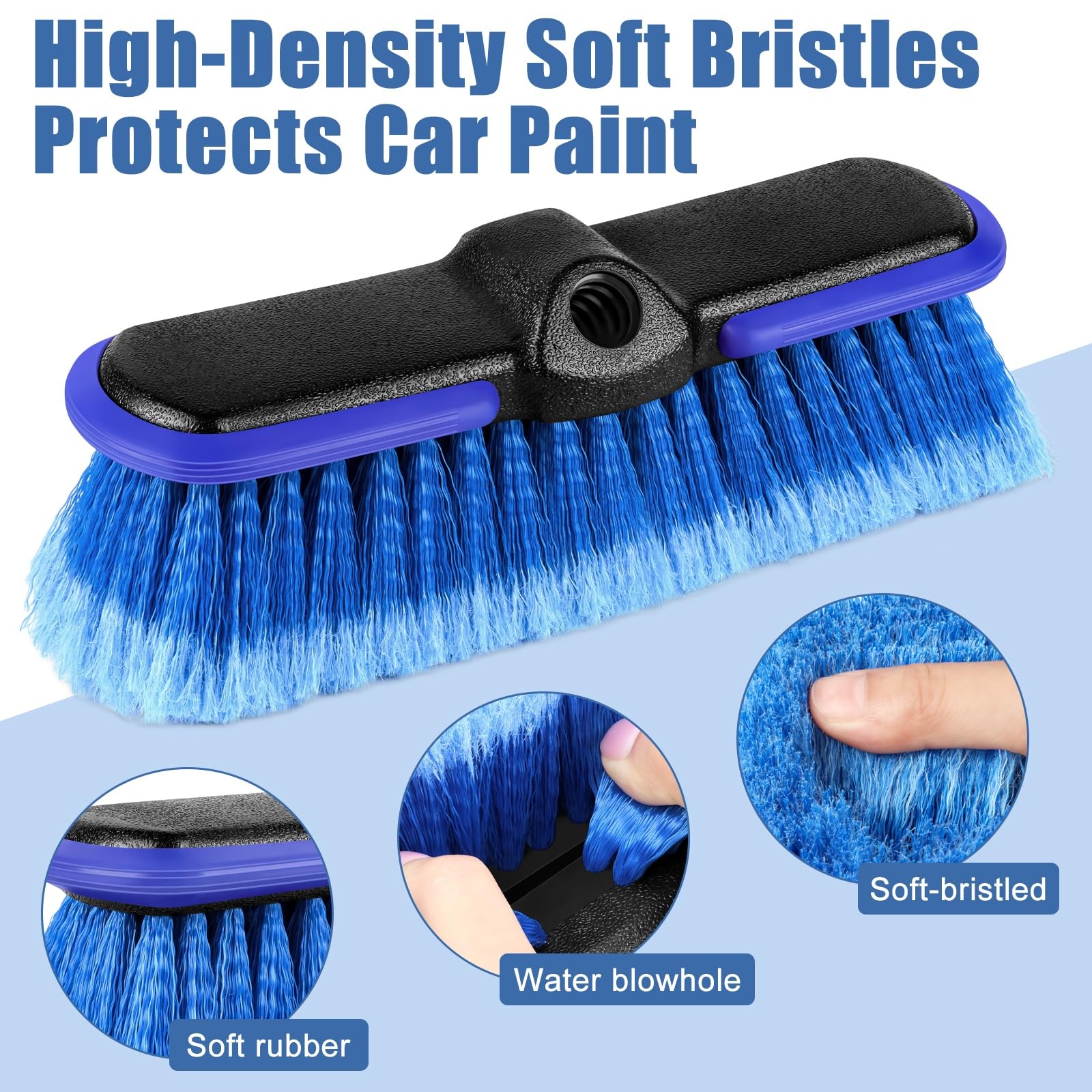 10-Inch Soft Bristle Car Wash Brush Head Set for Auto, Truck, RV, Boat Cleaning