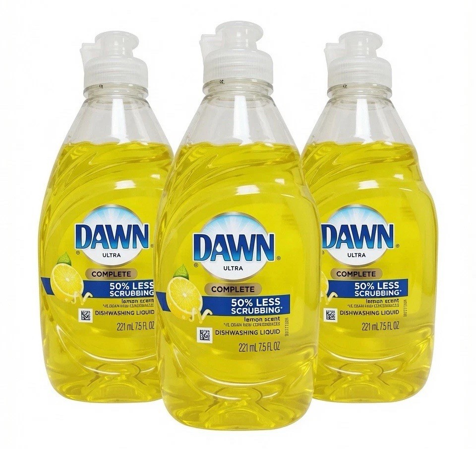 Dawn Ultra 50% Less Scrubbing Dish Liquid, Lemon, 7.5 fl oz, 12 Pack