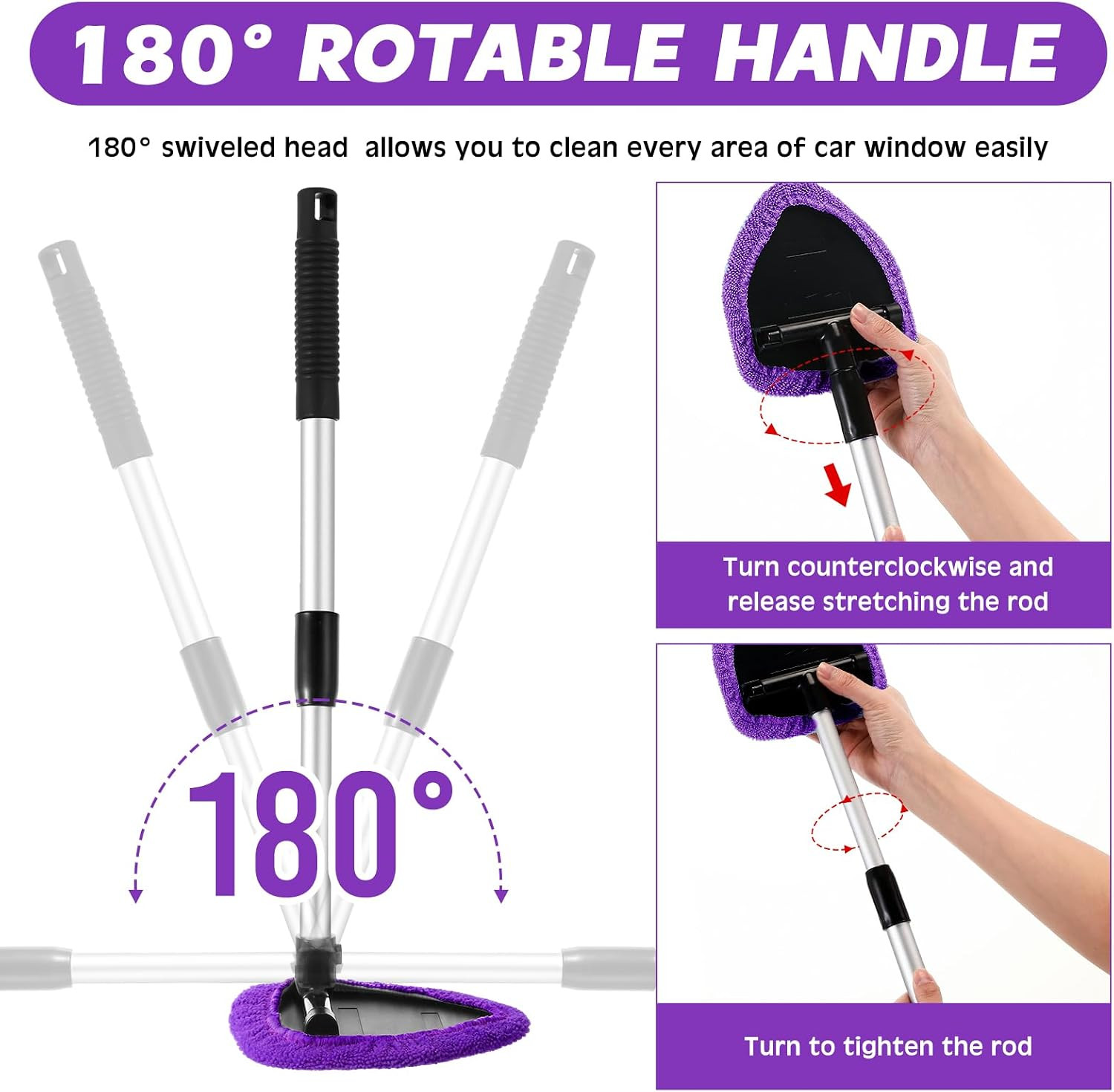8 Pcs Car Windshield Cleaner Tool Kit with Extendable Handle, Microfiber Towel P
